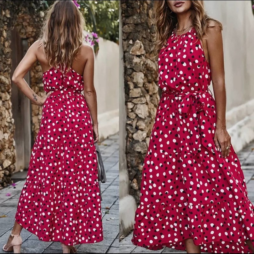 Bohemian Red Polka Dot Dress - Picture 2 of 4